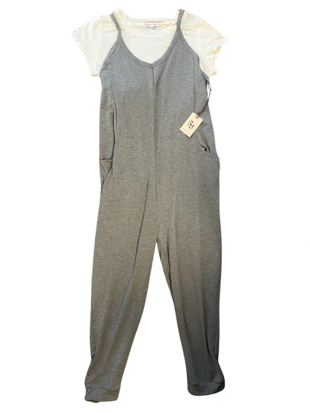 NWT Sincerely Jules Gray Romper with Cream Lightweight Tee | Size M - Picture 2 of 12